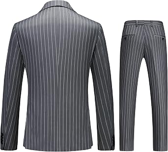 MOGU Mens 3 Piece Pinstripe Suit Slim Fit Double Vents Tuxedo Jacket Vest & Pants Casual Dress Set