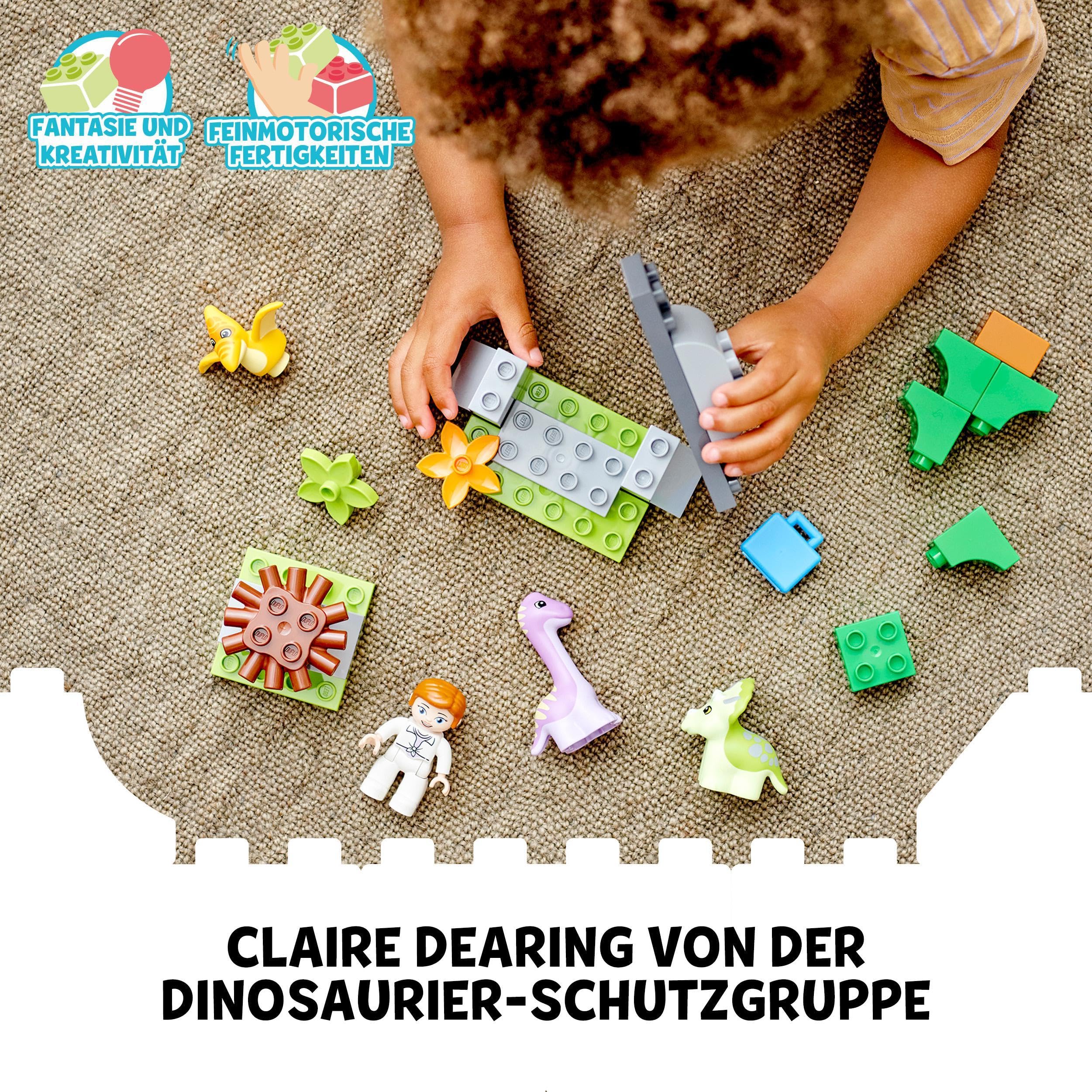 LEGO 10938 DUPLO Jurassic World Dinosaurier Kindergarten mit Baby Dino Figuren und Triceratops, Spielzeug und Steine für Kleinkinder ab 2 Jahre, Mädchen und Jungen