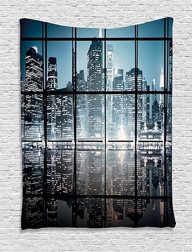 Miniatura 89 de Ambesonne Tapiz de naturaleza, silueta de oso salvaje en el bosque de la selva en la noche oscura, ilustración para colgar en la pared para Verde