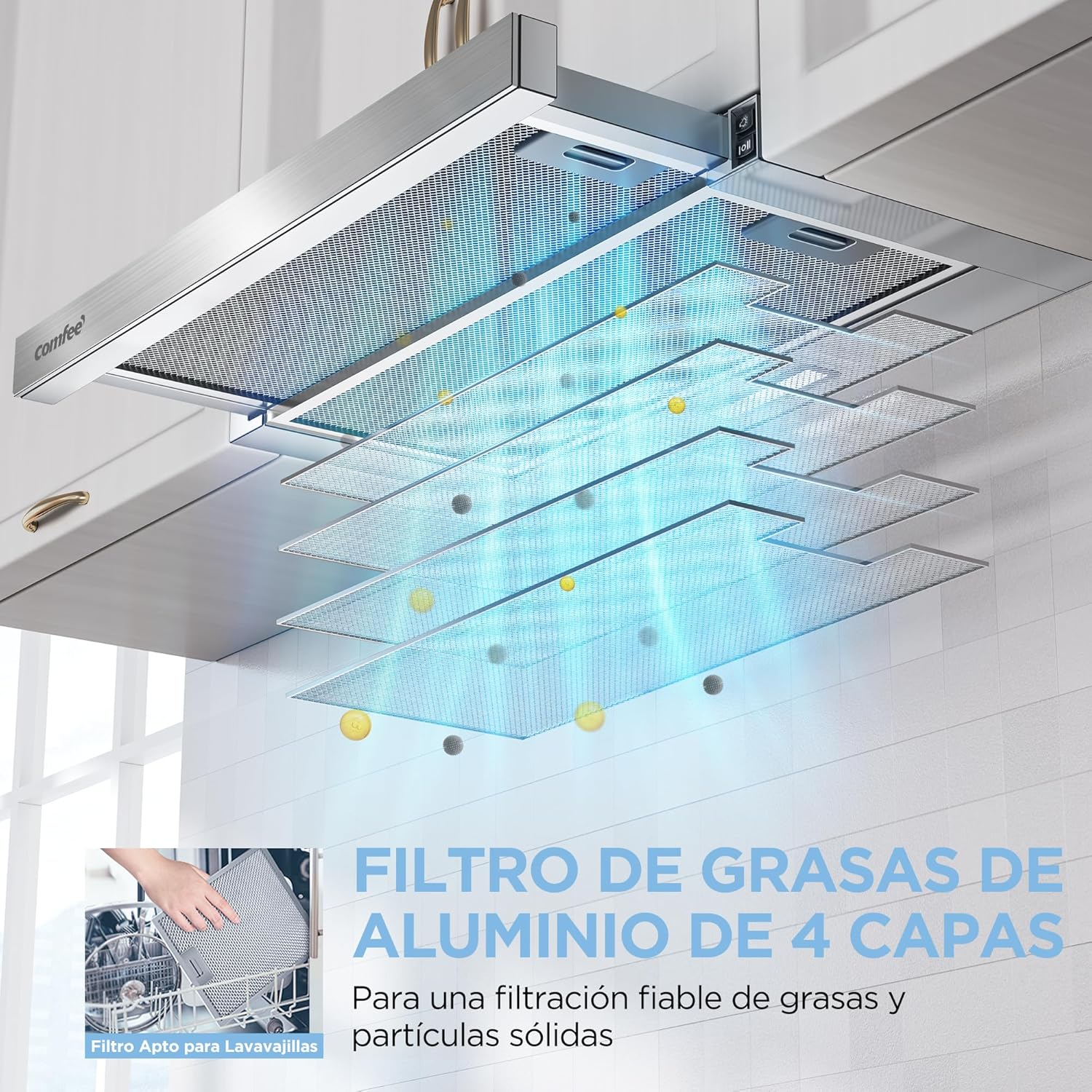 Campana extractora telescopica COMFEE CHL03M21S instalada en cocina residencial