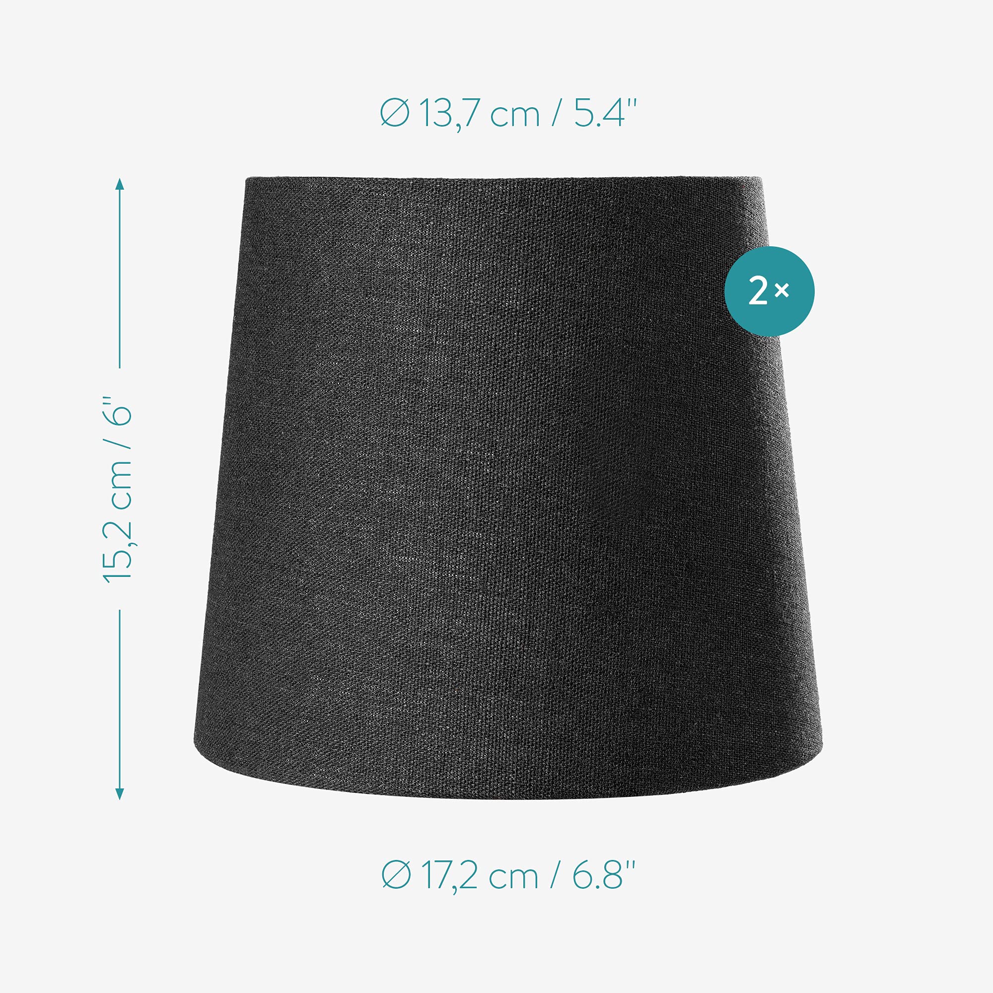 Navaris Set 2x Paralume Lampada in Tessuto Nero Interno Dorato - Para Lume Abatjour Luce da Tavolo Lampadina E14 - Paralumi Neri Ø172-137x152mm