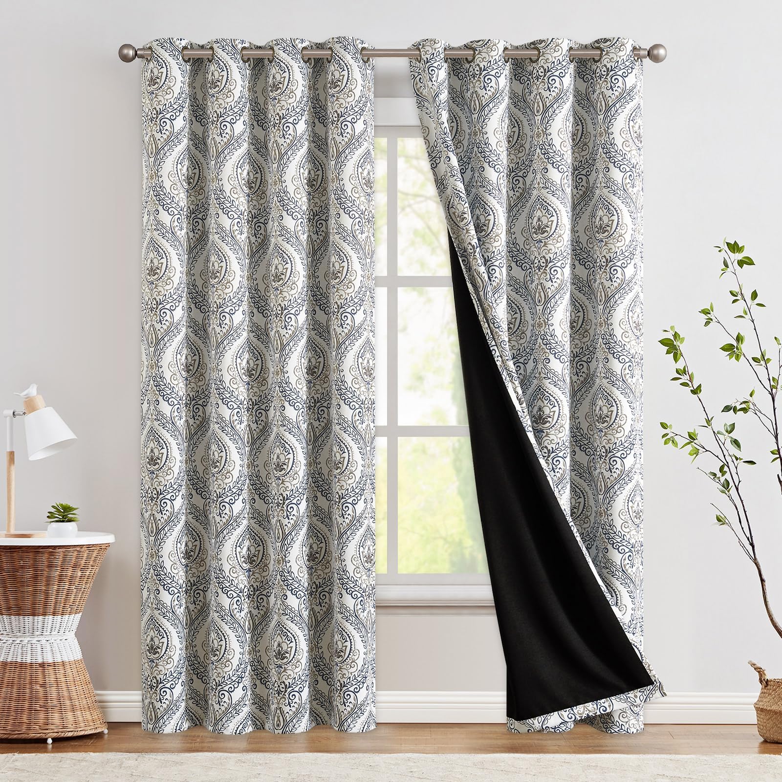 jinchan Yellow Blackout Curtains 84 Inch Damask Vintage Grommet 2 Panels