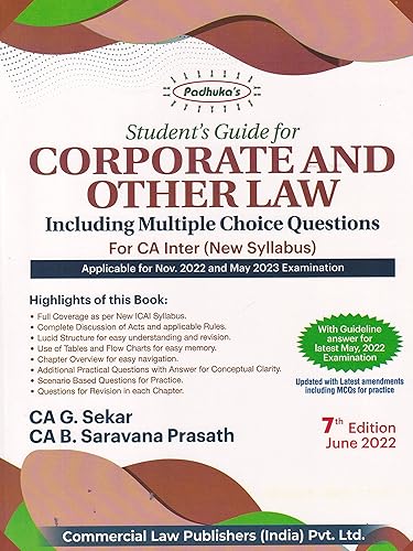 Padhuka's Student's Guide for Corporate and Other Law Including MCQ for CA Inter (New Syllabus) - 7/edition, 2022