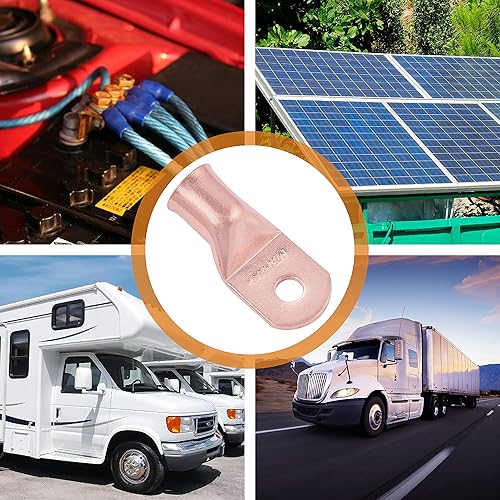 Miniatura 265 de SELTERM - 2 terminales de anillo resistentes para cable de batería, calibre 4 AWG, pernos de 3/8 pulgadas, terminales de calibre 4, ojales de cobre