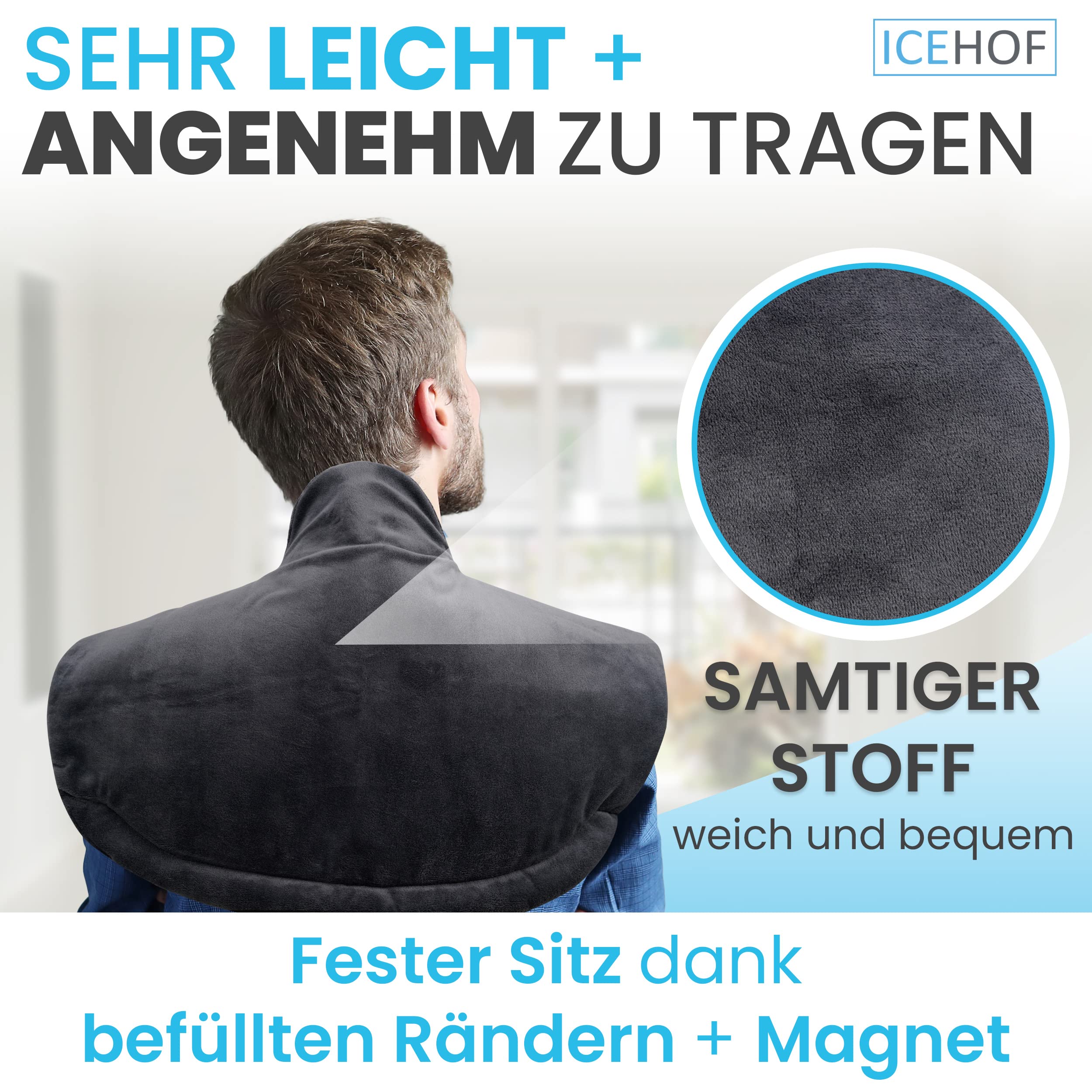 ICEHOF Nekwarmer USB - 3 warmtestanden - warmtekussen elektrisch schouder nek - schouderwarmer nekverwarmer kussen rug verwarmingskussen USB - dames en heren - ergonomische pasvorm
