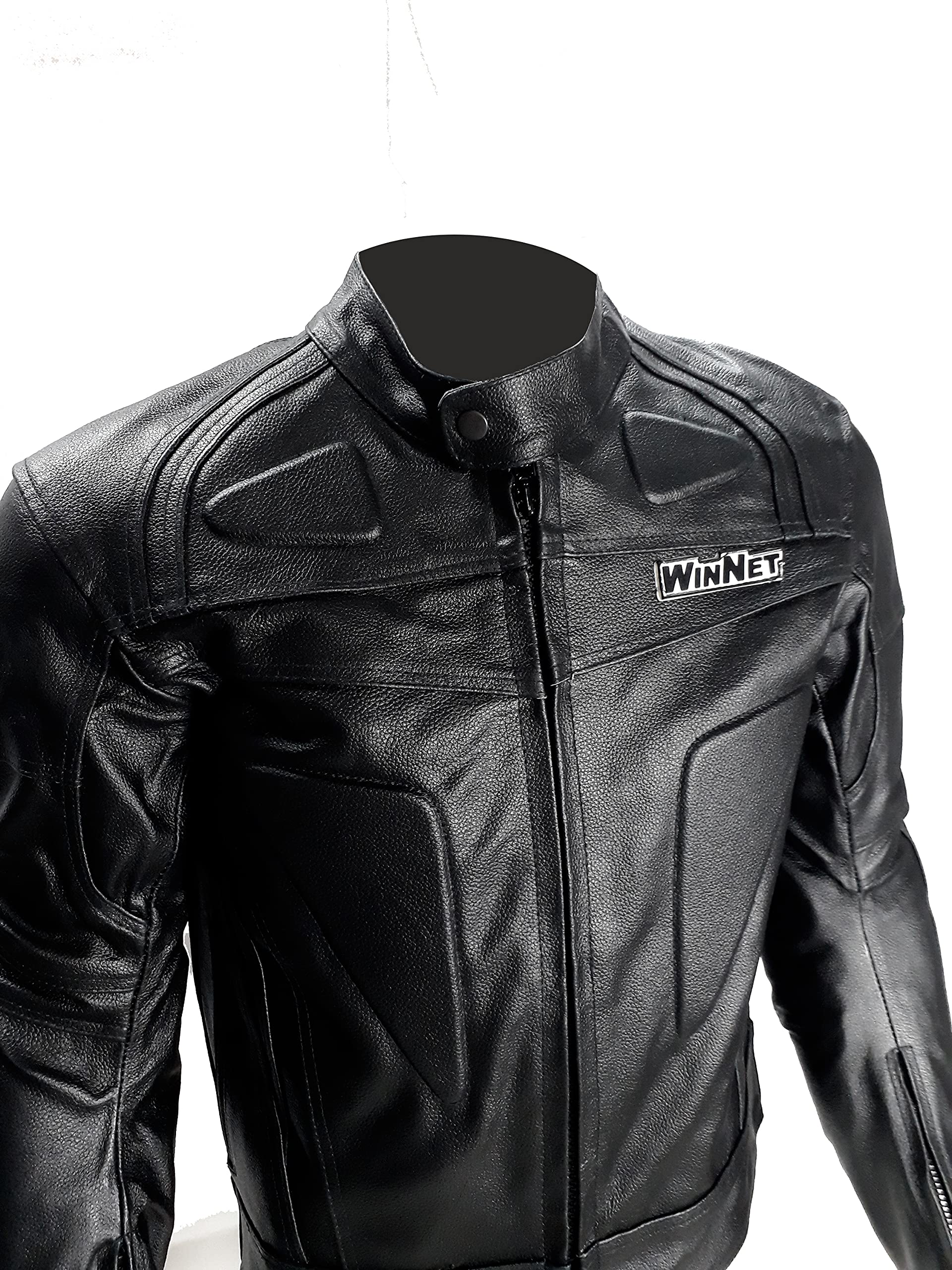 WinNet giacca giubbotto da moto in di pelle con protezioni omologate C.E. ed imbottitura removibile