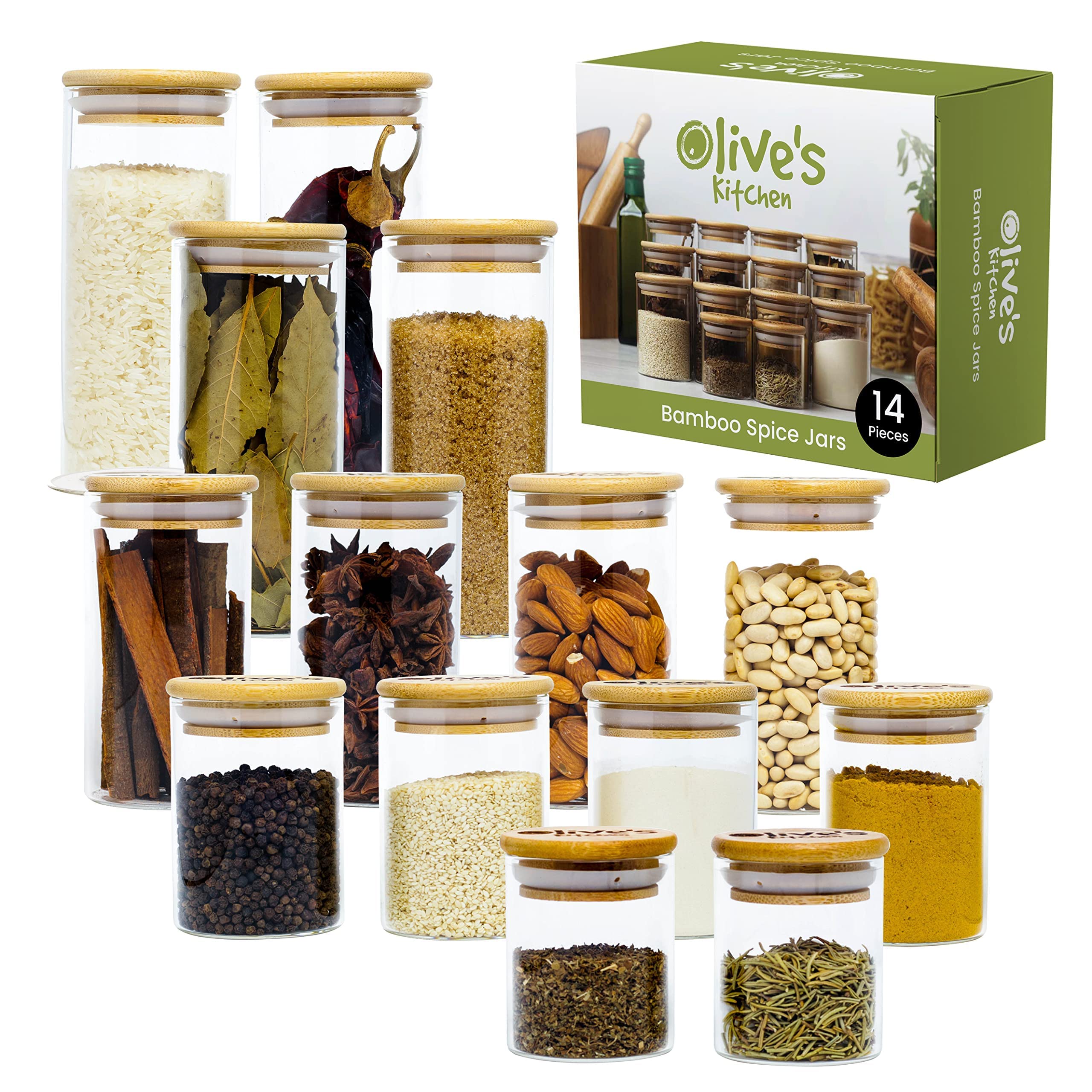 Buy Glass Jars with Bamboo Lids Variety Pack of Unique Sizes Bamboo