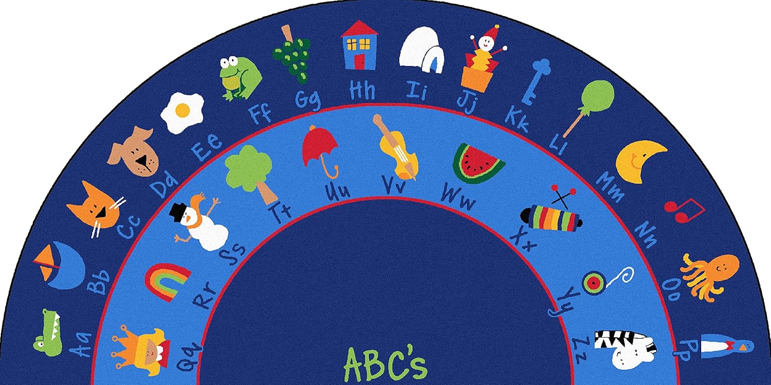 Carpets for Kids 9618 Fun with Phonics Literacy Classroom Seating Rug 5ft 10in x 11ft 8in Semi-Circle Blue