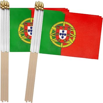 TSMD Portugal Stick Flag Portuguese Small Mini Hand Held Flags,5x8 Inch,12 Pack