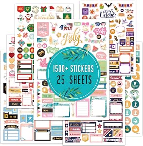 Planner Stickers - Monthly Planner Stickers and Accessories, 25 Pages, 1500+ Colorful and Functional Designs