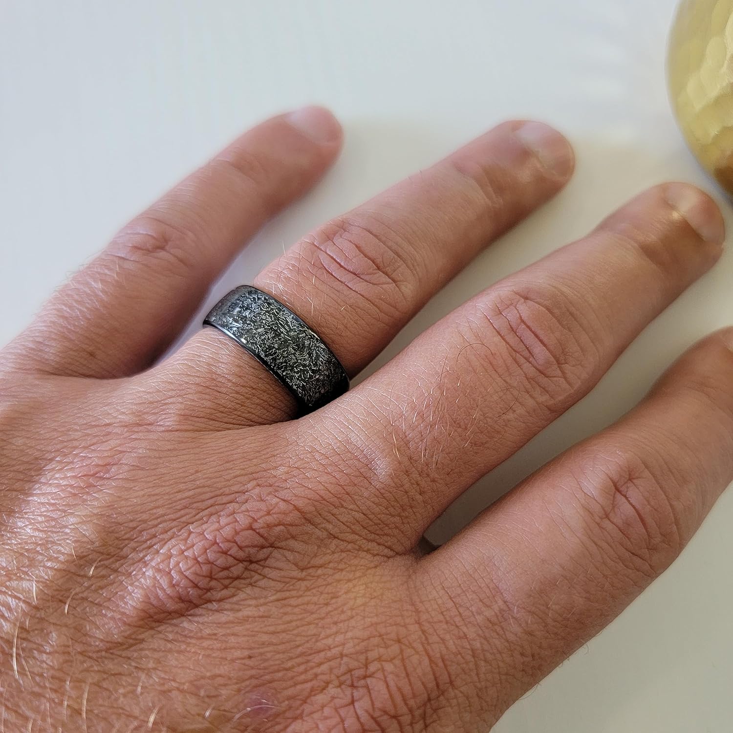 Gibeon Meteorite Carbon Fiber Wedding Ring Handmade in USA