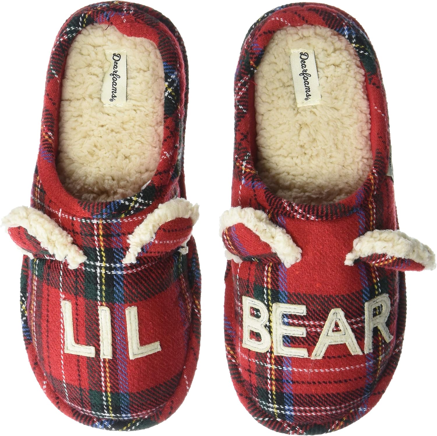【新品/在庫あり】Dearfoams ファミリーコレクション ベビーベア 格子柄 クローズドバック スリッパ 雨中走行
