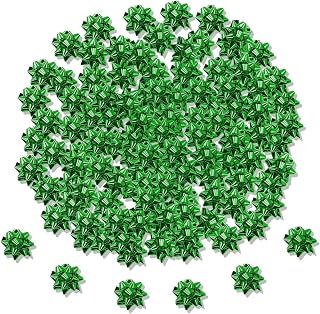 100 Pcs Mini Christmas Gift Bows, 1" Green Metallic Star Gift Bows | Tiny Self Adhesive Present Bows for Christmas Holiday Party Favors DIY Gifts Wrapping Decoration