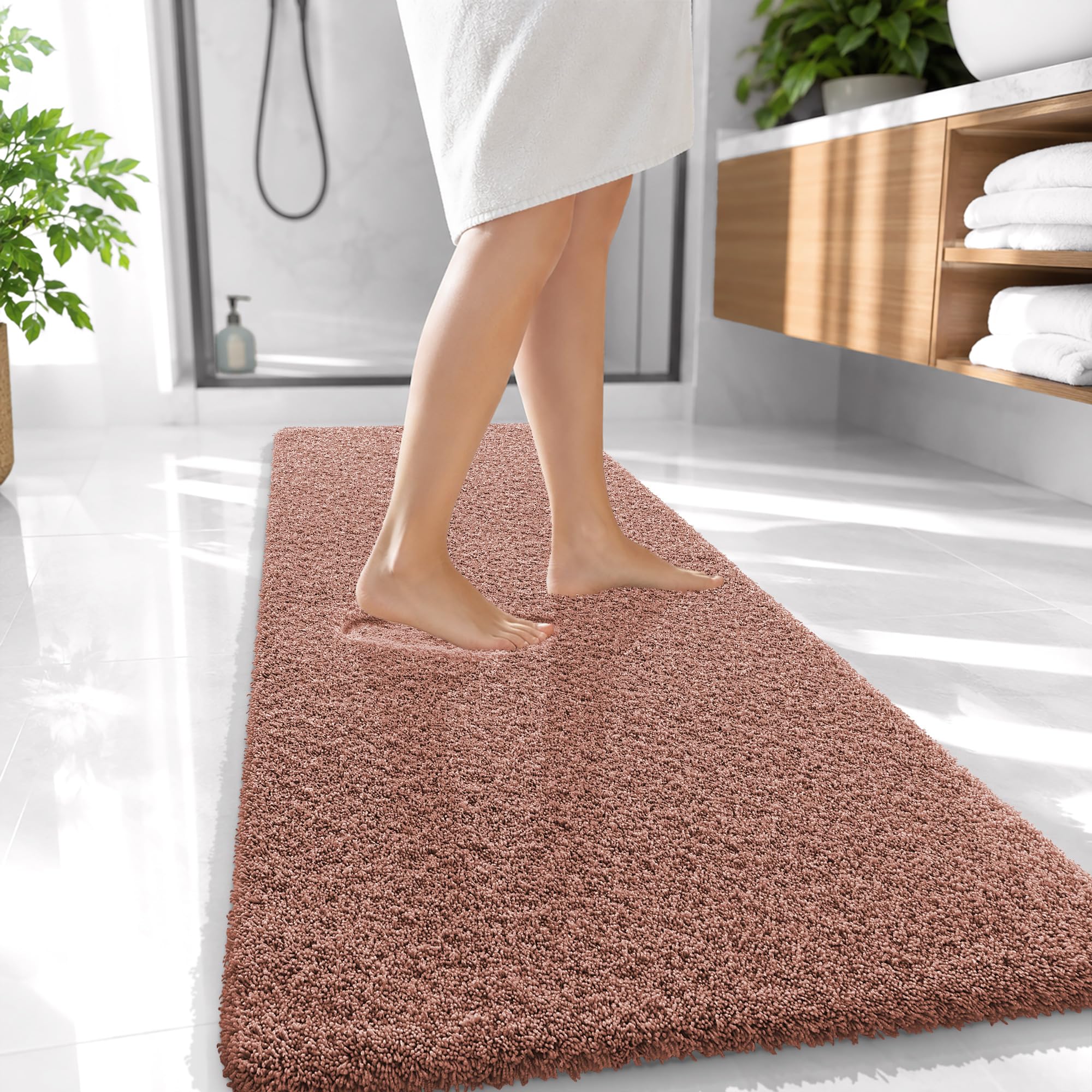 OLANLY Microfiber Bathroom Runner Rugs 47x20, Ultra Soft Bath Mat, Mocha