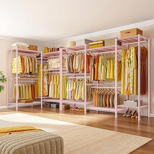 Miniatura 7 de Raybee Perchero de ropa resistente para colgar ropa, perchero ajustable con estantes, perchero con ruedas, carga máxima de 905 libras, 75 pulgadas