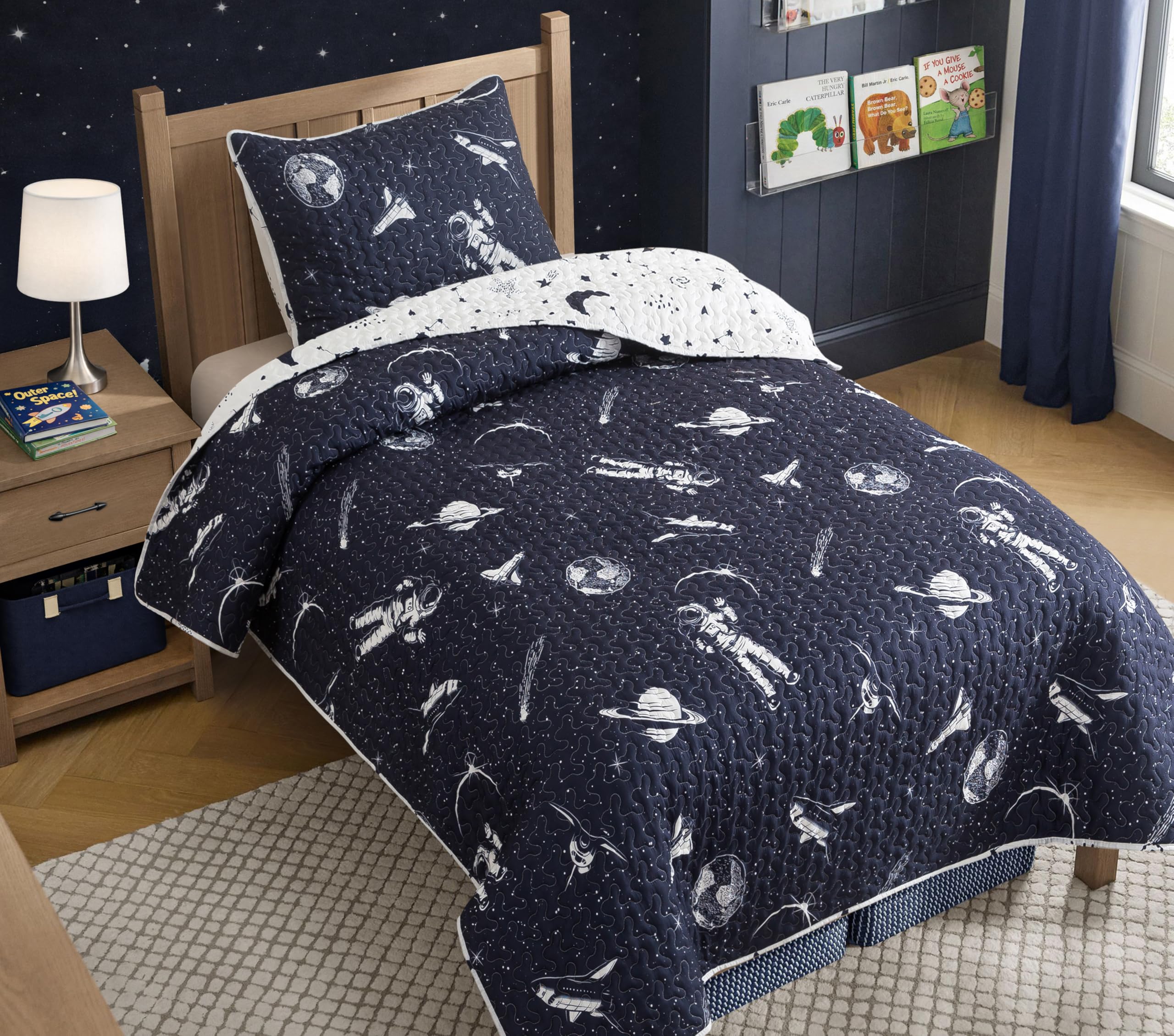 Soul &amp; Lane - Outer Space Quilt Set, Galaxy Bedding, Twin with 1 Sham