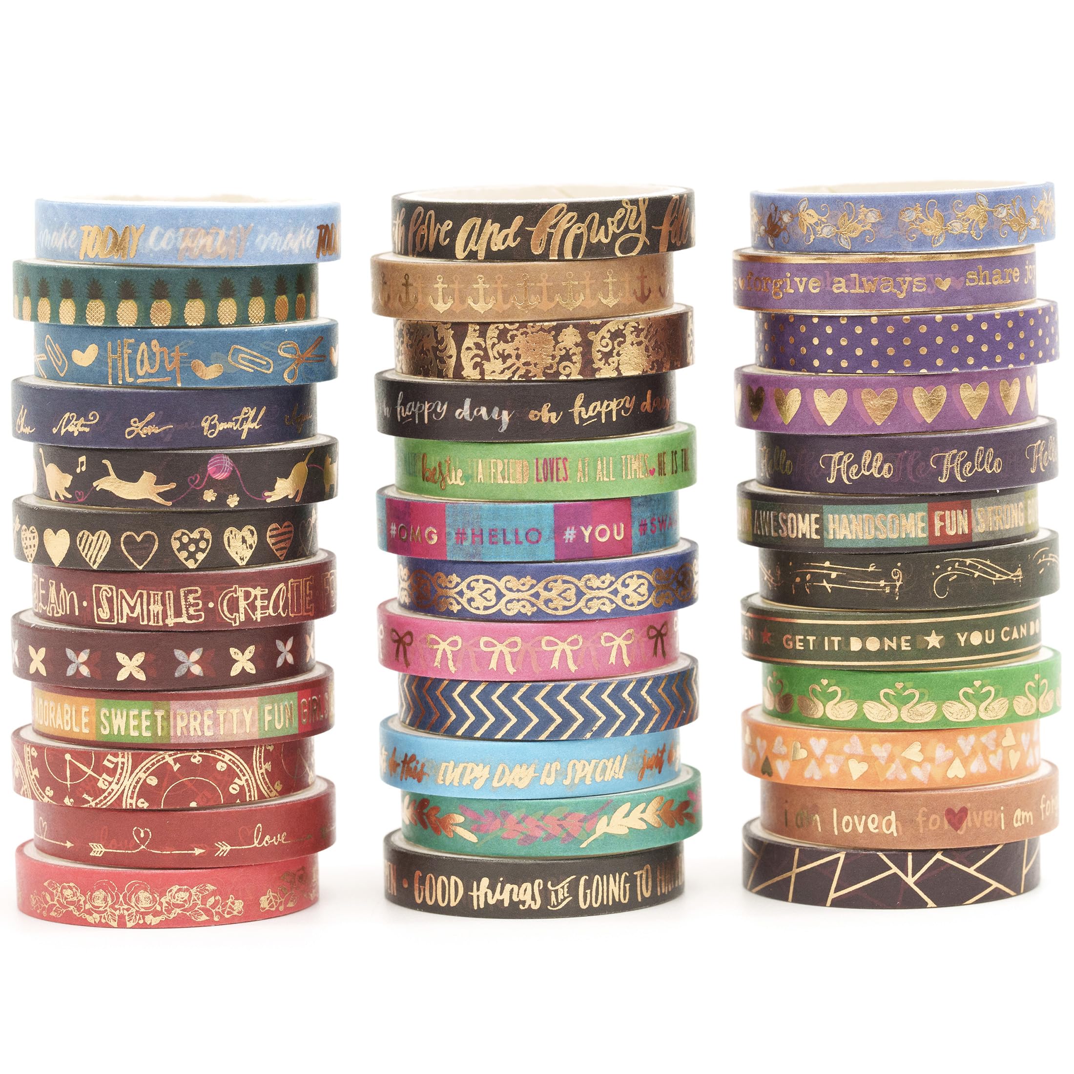 Set Di 12 Rotoli Di Washi Tape – Stelle E Lamina D'Oro – Lunghezza 2m X 15mm – Per Scrapbooking, Bullet Journal, Fai Da Te - 2