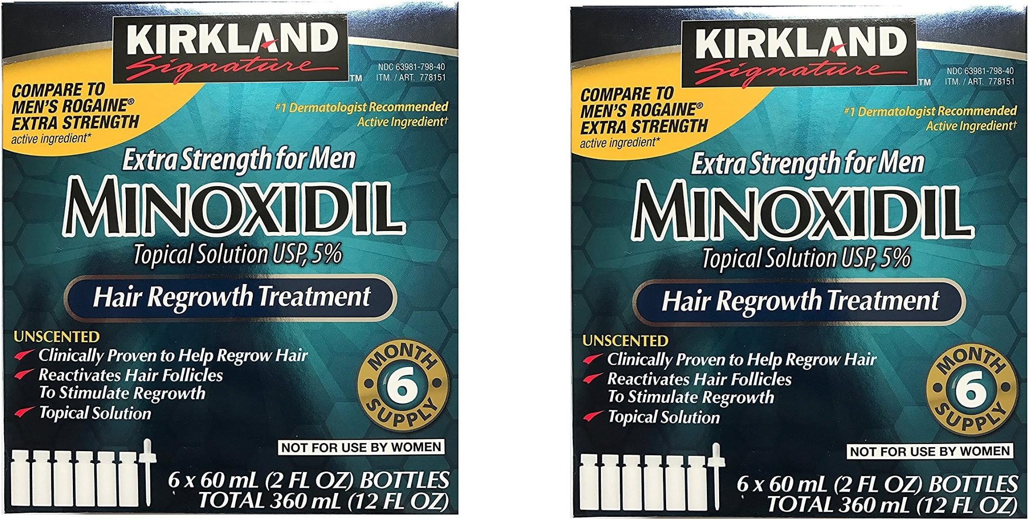 Kirkland Minoxidil 5 percent Extra Srength wnVVIW Hair Regrowth For Men, 6 Month Supply, 2 Ounce Bottle, 6 Count (2 Pack)