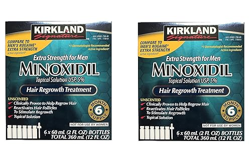 Kirkland Minoxidil 5 % de longitud extra wnVVIW para el crecimiento del cabello para hombres, suministro de 6 meses, botella de 2 onzas, 6 unidades