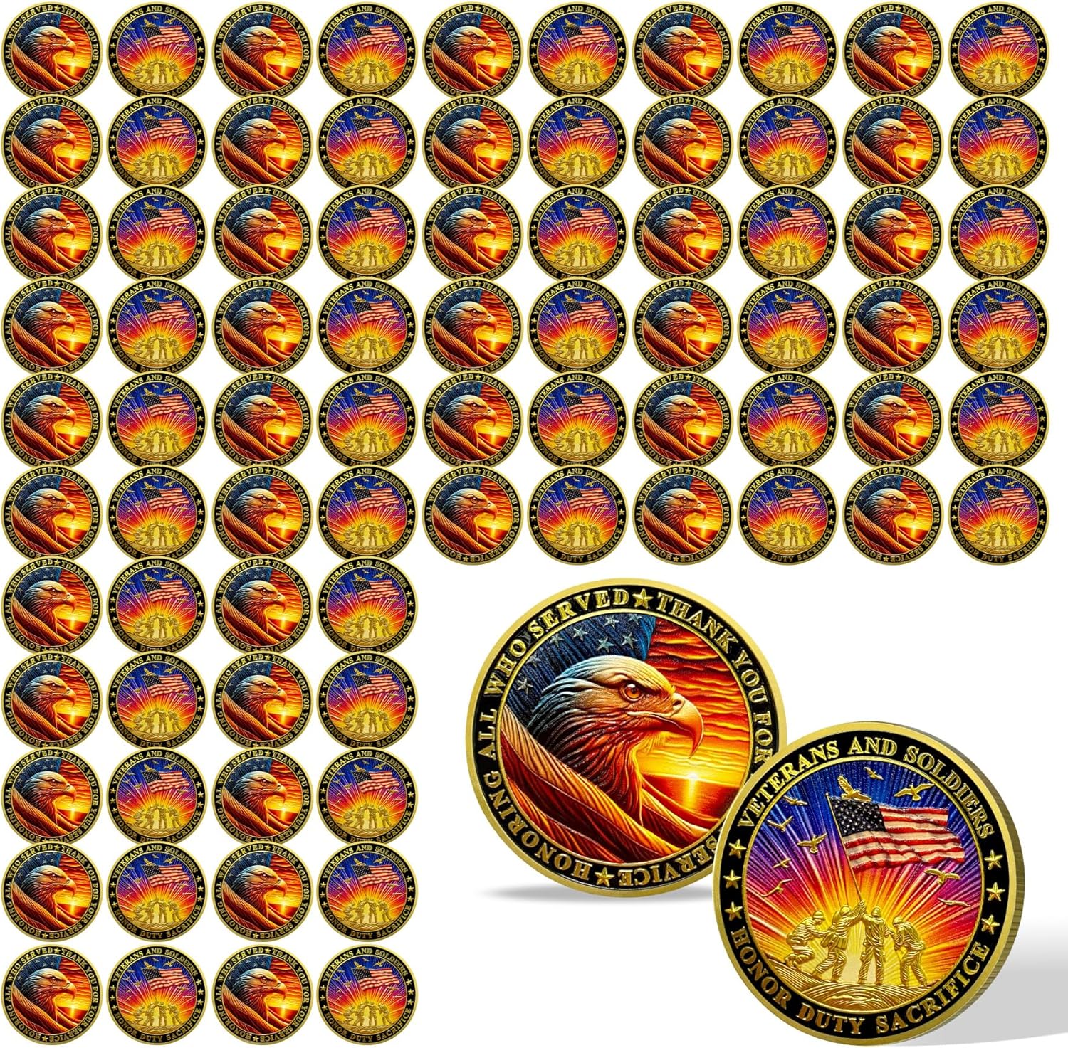 82 Pcs Military Veteran Challenge Coins, Thank You for Your Service Coins with U.S. Soldiers & Flag, Veteran Appreciation Gift for for US Army Service