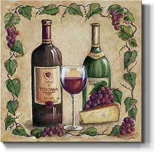 Renditions Gallery Red Wine and Cheese Wall Art, Premium Gallery Wrapped Canvas Decor, Ready to Hang, 24 in H x 24 in W, Made in America Print, AZS-WC15-40181-R-2424-MK
