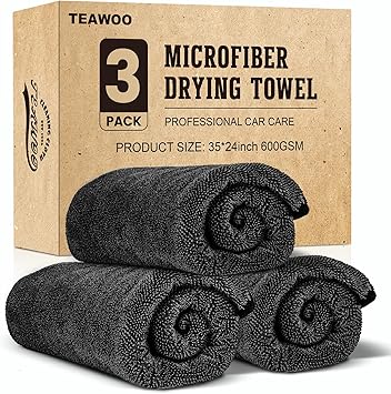 TEAWOO 3-Pack Microfiber Towels for Cars 24" x 35", Extra Large Super Absorbent Car Drying Towel, Drying Towel for Car & Trucks, Car Towels Drying with No Streaks & Scratches
