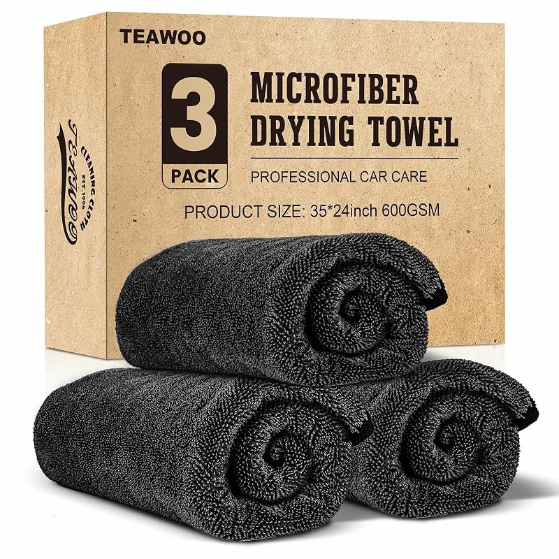 Toalha de Secagem Automotiva de Microfibra TEAWOO 600 GSM 88,9 x 61 cm Pacote com 3