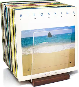 Premium Vinyl Record Storage - a Mid-Century Style Record Holder for Albums, 60-70 LP Capacity - Complements Any Record Player (Brown)