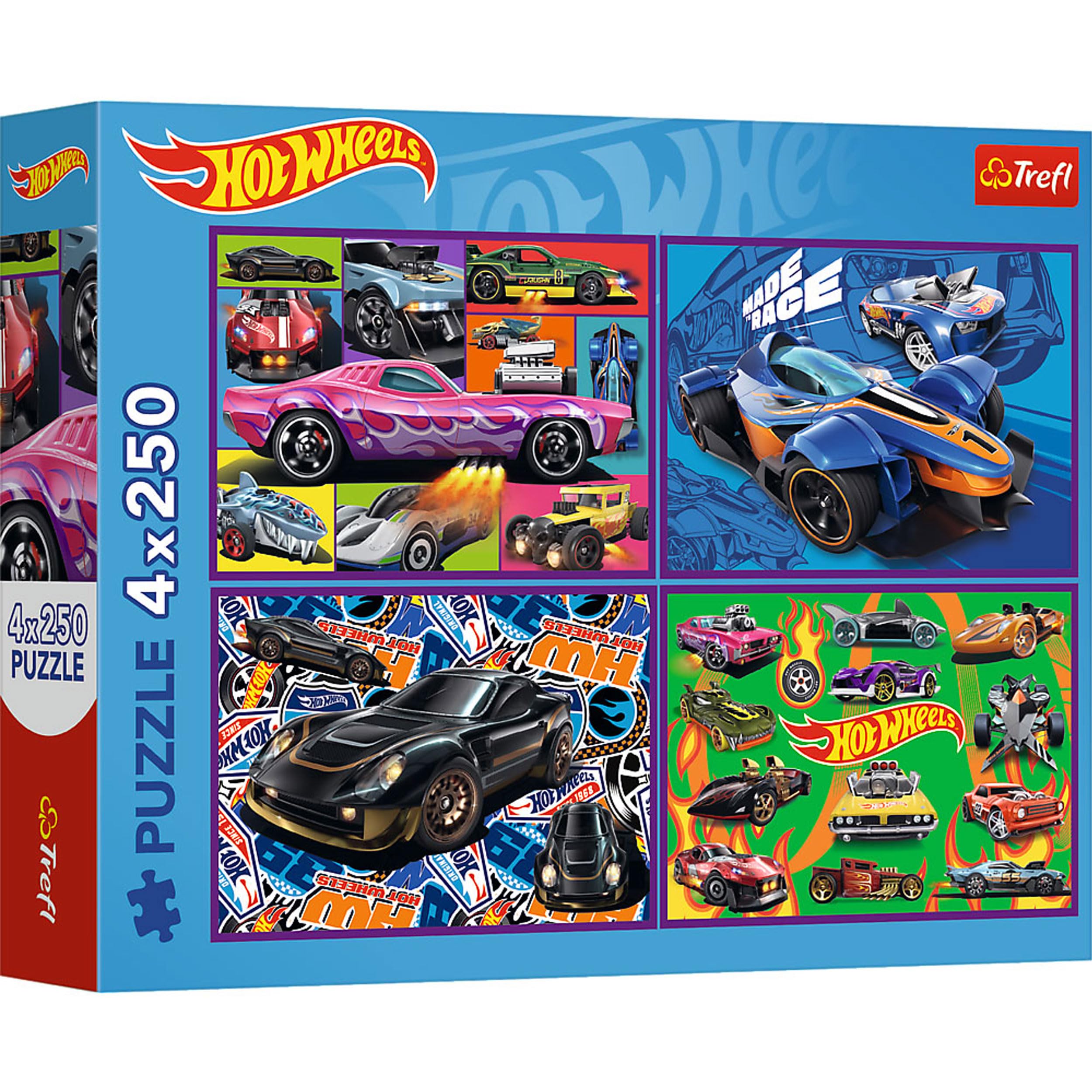 Trefl 4-in-1 Jigsaw Puzzle: Hot Wheels, Racing Cars, 4 x 250 Pieces, Set of Four Puzzles for Teenagers