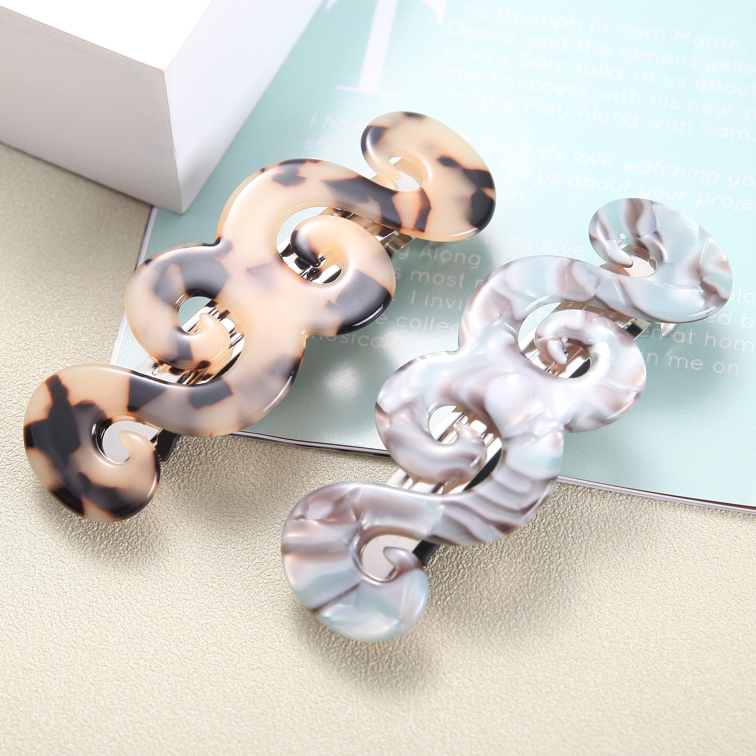 Fsmiling Medium Hair Barrettes For Women,2pcs Tortoise Hair Barrette,Acetate French Hair Clips Barrettes For Hair