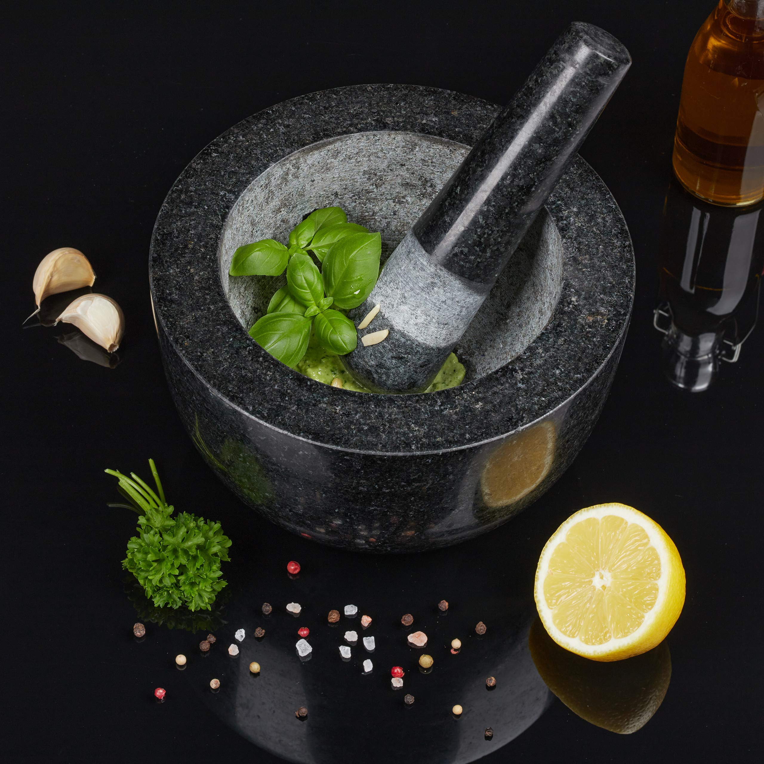 Relaxdays Moździerz z tłuczkiem, granit, polerowany, do przypraw i ziół, pojemność 750 ml, zaprawa kamienna D: 20 cm, ciemnoszary