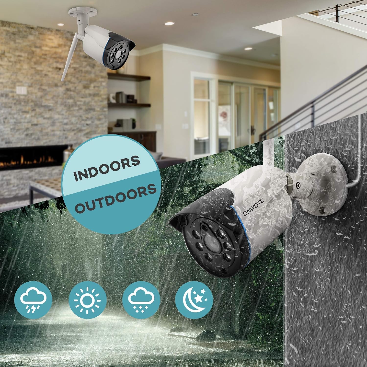 ONWOTE Wireless WiFi Security Camera System Outdoor, 1080P NVR, (4) 960P IP Surveillance Cameras for Home, 80ft Night Vision, Remote Access, Motion Alert, NO Hard Drive