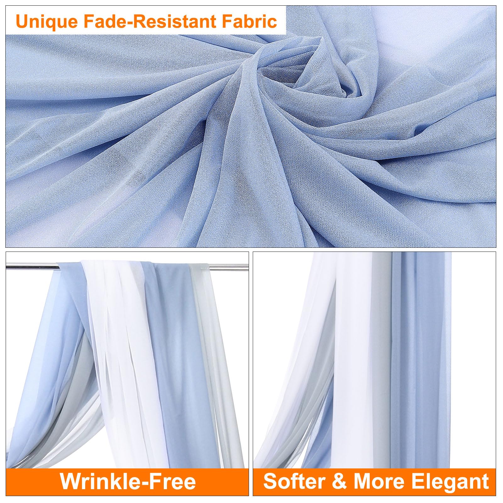 QUARKZMAN Hochzeit Bogen Drapierung Stoff 3 Paneele 30" x 20 FT Chiffon Schiere Drapierung Rückwand Vorhänge für Braut Hochzeit Zeremonie Party Dekoration Blau