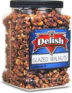 Gourmet Glazed Walnuts by Its Delish, 30 Oz Jumbo Reusable Container (Jar) – Vegan, Kosher, Non-GMO, No Artificial Flavors – Healthy Protein-Packed Lightly Sweetened Walnuts for Dessert, Baking, Salad Topping & Snack Time