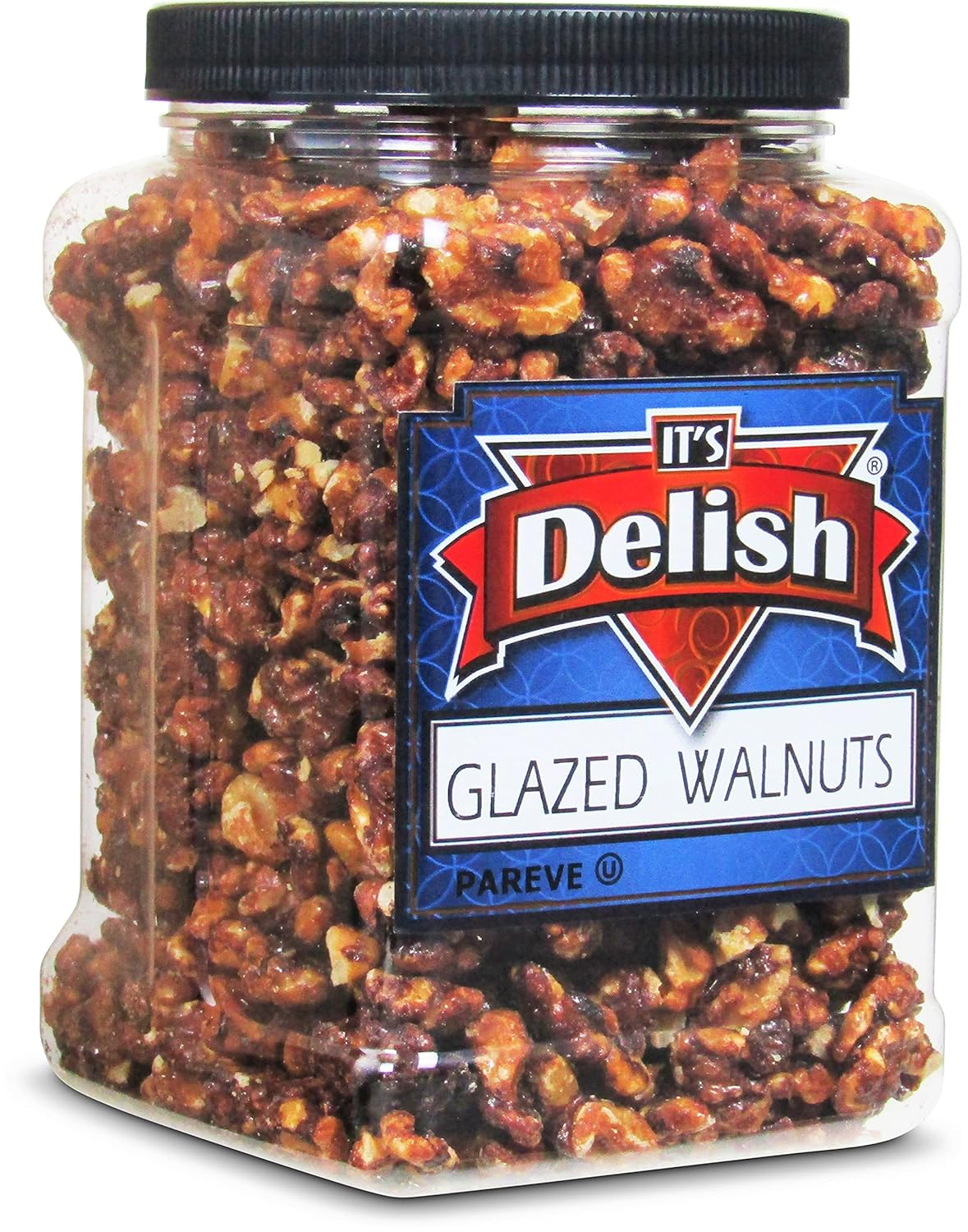 Gourmet Glazed Walnuts by Its Delish, 30 Oz Jumbo Reusable Container (Jar) – Vegan, Kosher, Non-GMO, No Artificial Flavors – Healthy Protein-Packed Lightly Sweetened Walnuts for Dessert, Baking, Salad Topping & Snack Time