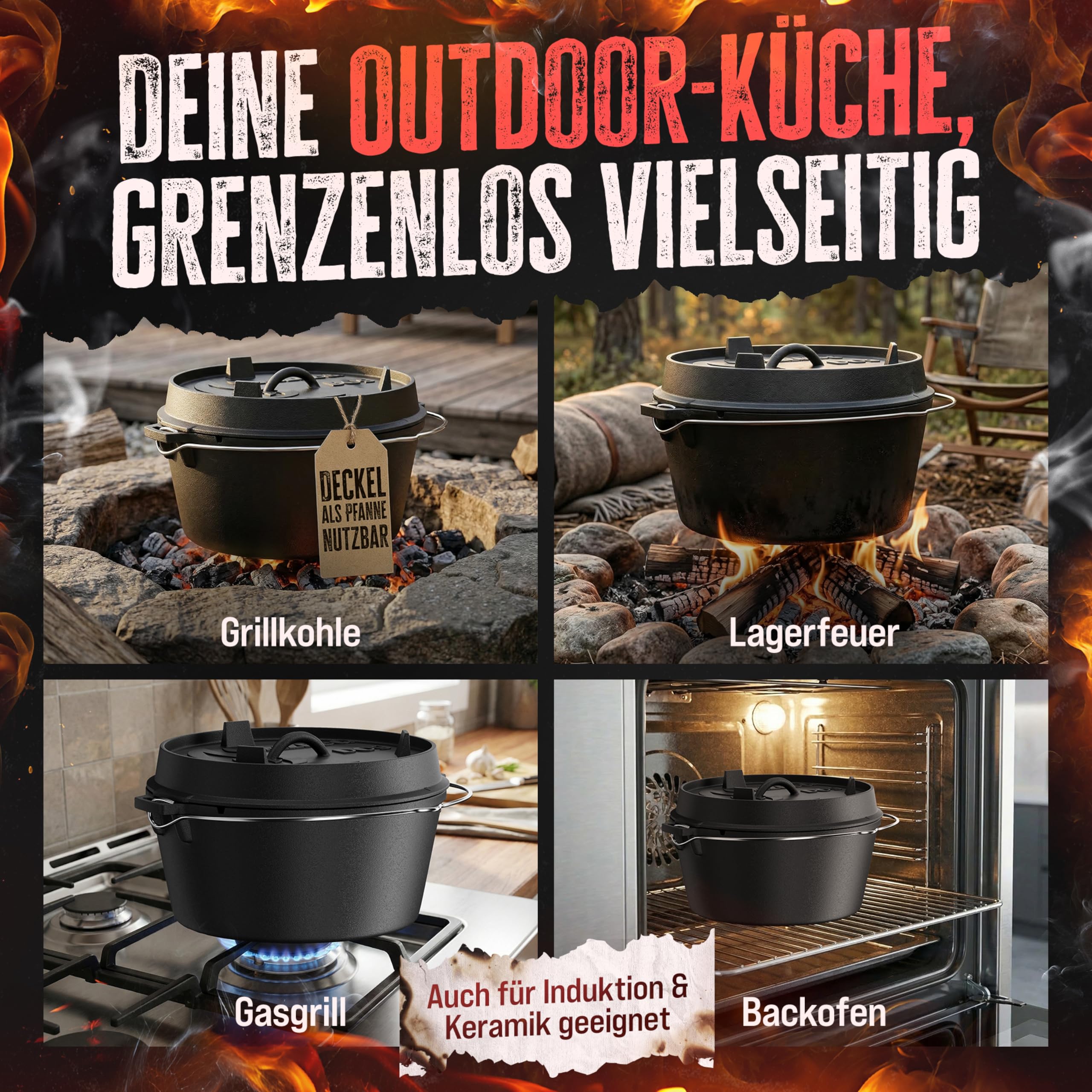 AMZBBQ Premium Dutch Oven (pentola senza piedi, 9 litri)