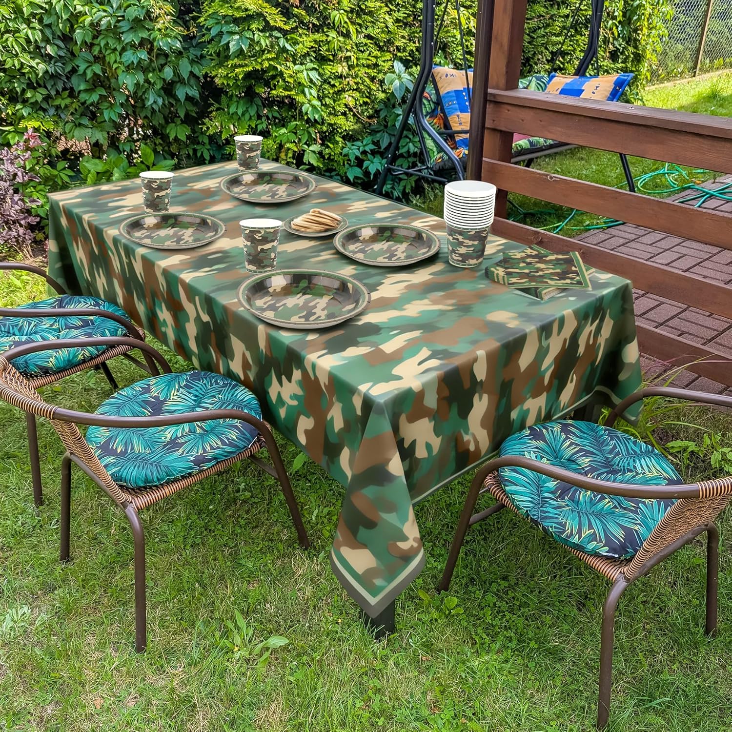 Kochorie 97 Pieces Camouflage Party Supplies for 24 Guests Camo Plastic Tablecloth Camo Paper Plates Napkins Cups for Camouflages Hunting Army Military Civil War Birthday Party Decorations