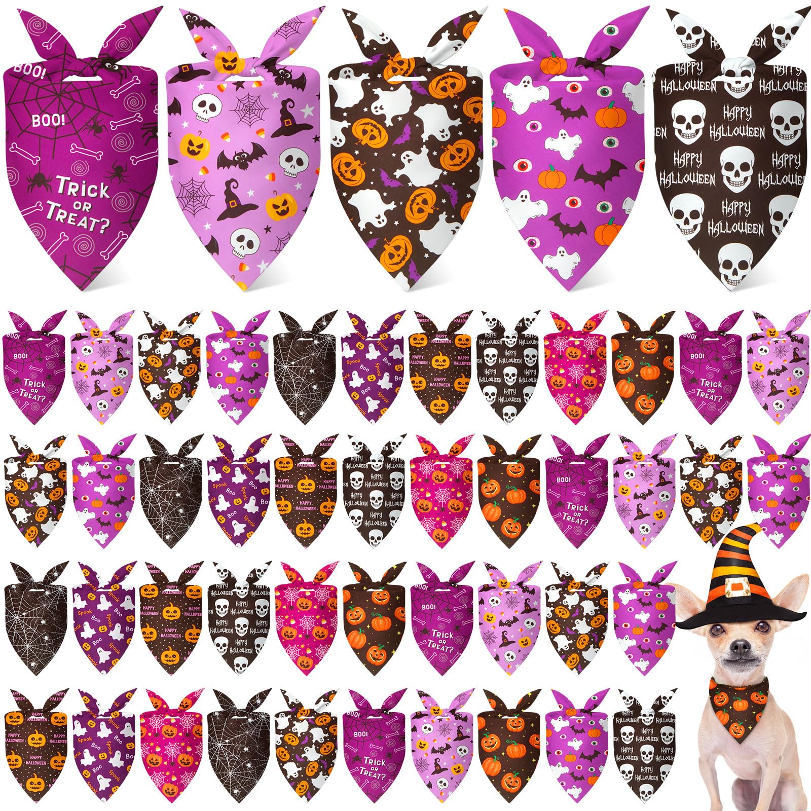 Weewooday Halloween-Hundehalstücher für Hunde, weich, dreieckig, verstellbar, für kleine, mittelgroße und große Haustiere, Halloween-Party-Kostüm, 50 Stück (65 x 45 x 45 cm)