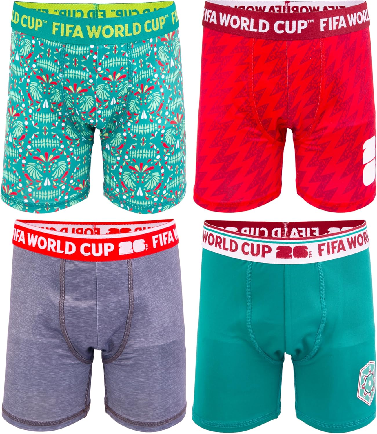 FIFA Boys' Amazon Exclusive World Cup 4-pack Athletic Boxer Briefs for Usa, Mexico & Argentina