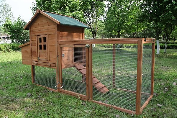 Outdoor Chicken Coop for 2-4 Chickens Wooden Hen House Poultry Pet Hutch Run Cage w/Waterproof Asphalt Roof, Ramp, Nesti