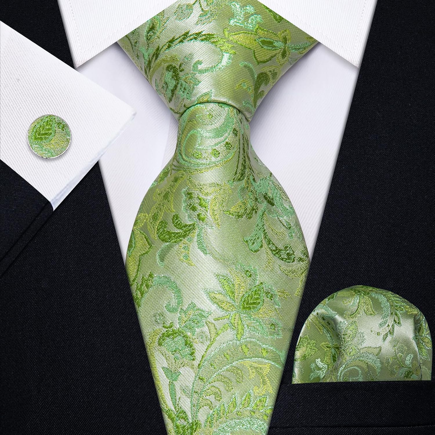 Paisley Tie Sets Floral Necktie Handkerchief Cufflinks Set Silk Woven Ties Business Wedding Party - Image 3