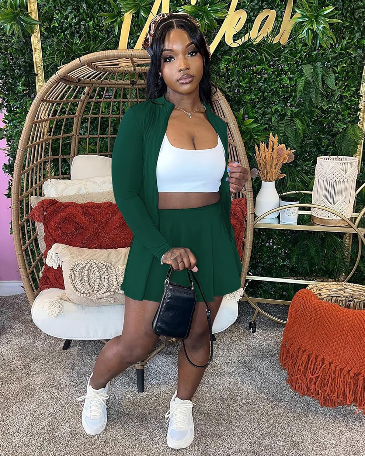 Adogirl Womens Sexy Flared Tennis Skirt Sets Slim Zip Up Jacket 2 Piece Outfits Athletic Matching Mini Dress with Shorts