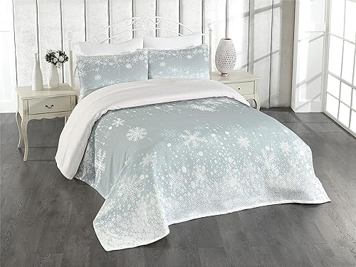 Lunarable Colcha de copo de nieve, copos de nieve que caen, marco de nieve de invierno, patrón de Navidad de Año Nuevo, juego de colcha acolchada