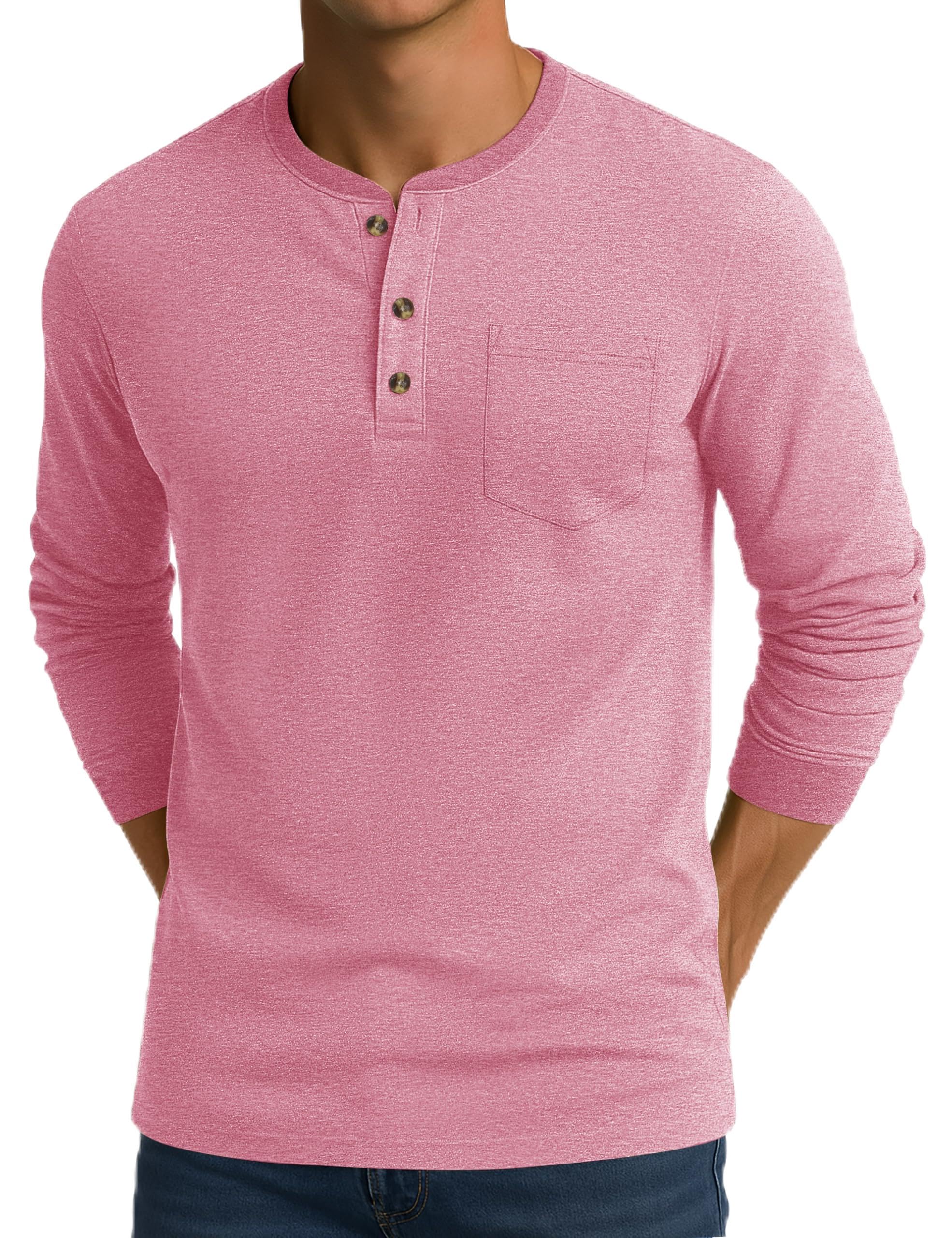 CRYSULLY Mens Long Sleeve Shirt Cotton 3 Button Pocket T-Shirts Casual Stylish Lightweight Pullover Shirt