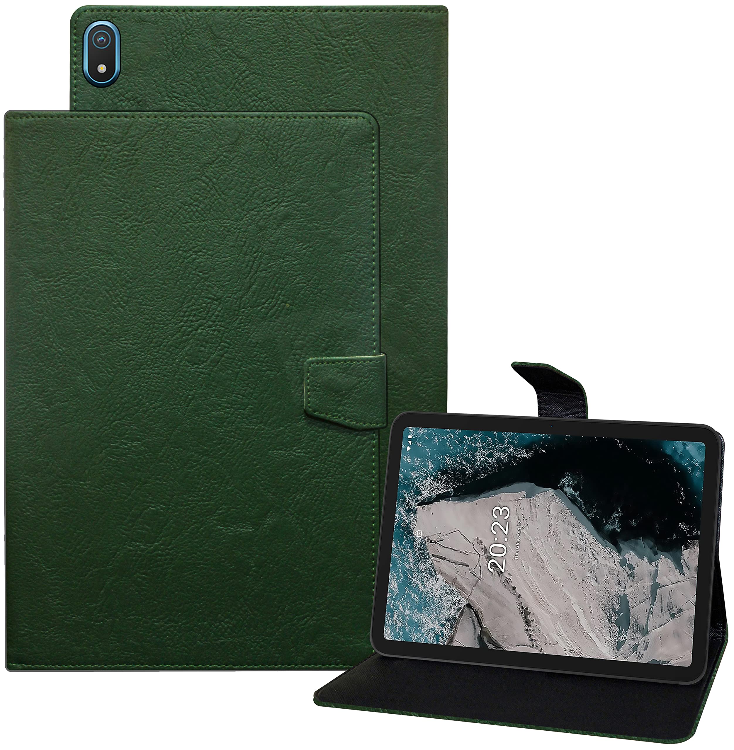 TGK Plain Design Leather Flip Case Cover for Nokia Tab T20 10.4 inch Green