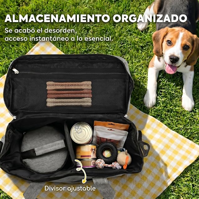Foto 4 de 8 de PawHut Bolso de Viaje para Perros con 2 Contenedores de Pienso Gris Claro
