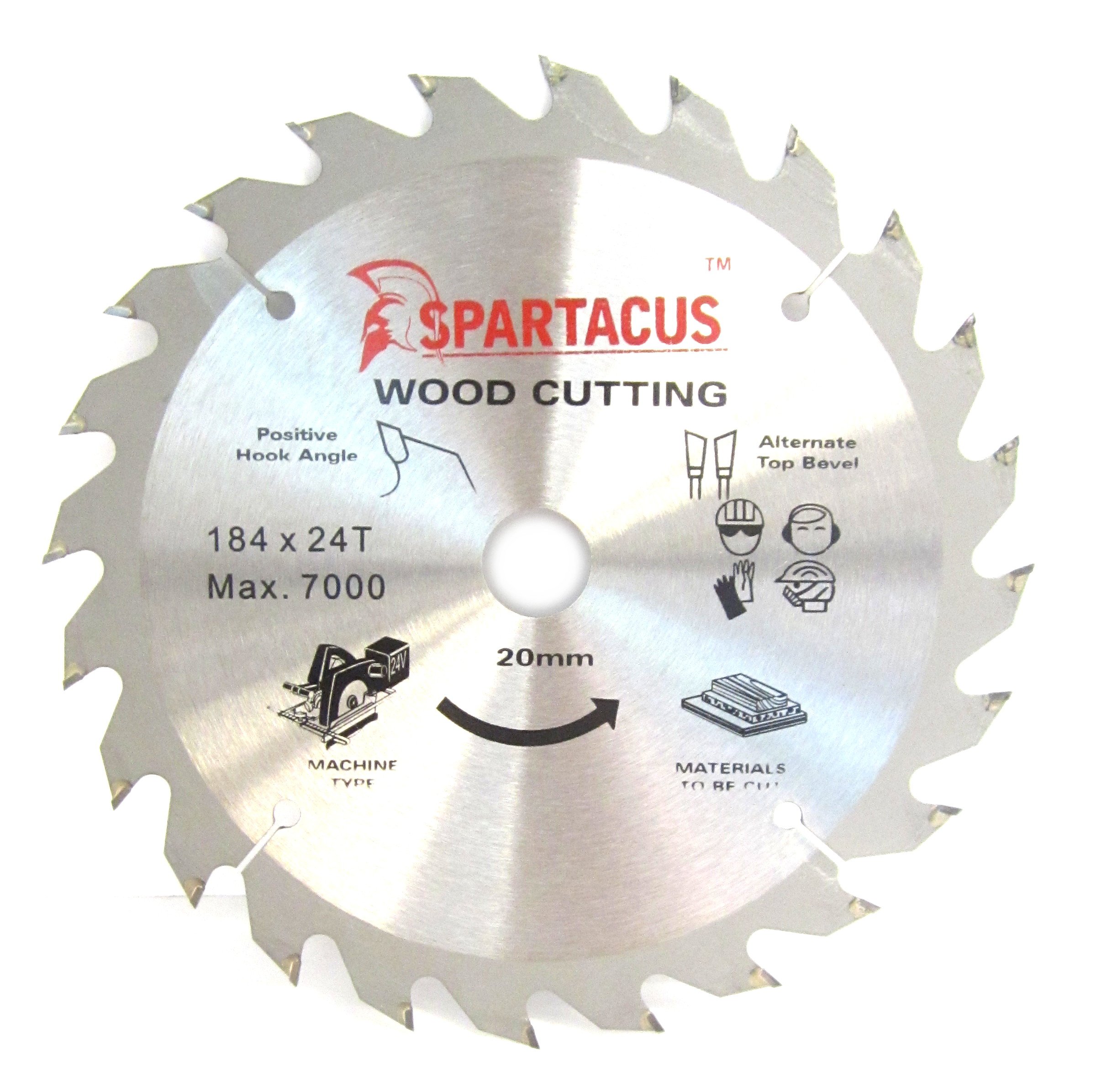 Spartacus 184Mm Diameter X 24 Teeth X 20Mm Bore Wood Cutting Circular Saw Blade Fits Dewalt Dc300kl Dc300 Dc300kn