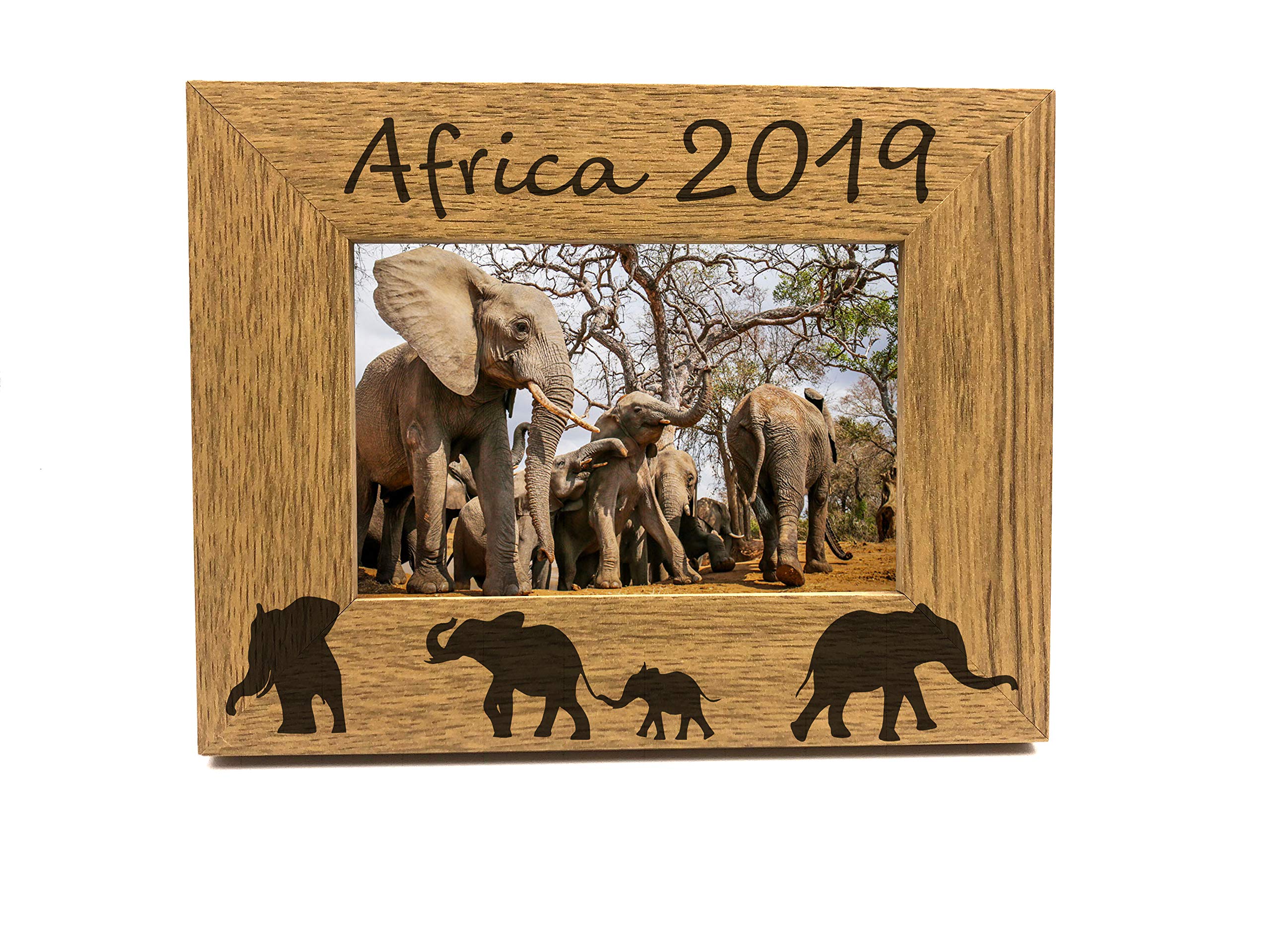 ukgiftstoreonline Personalised Elephant Design Engraved Wooden Photo Frame (4 x 6)