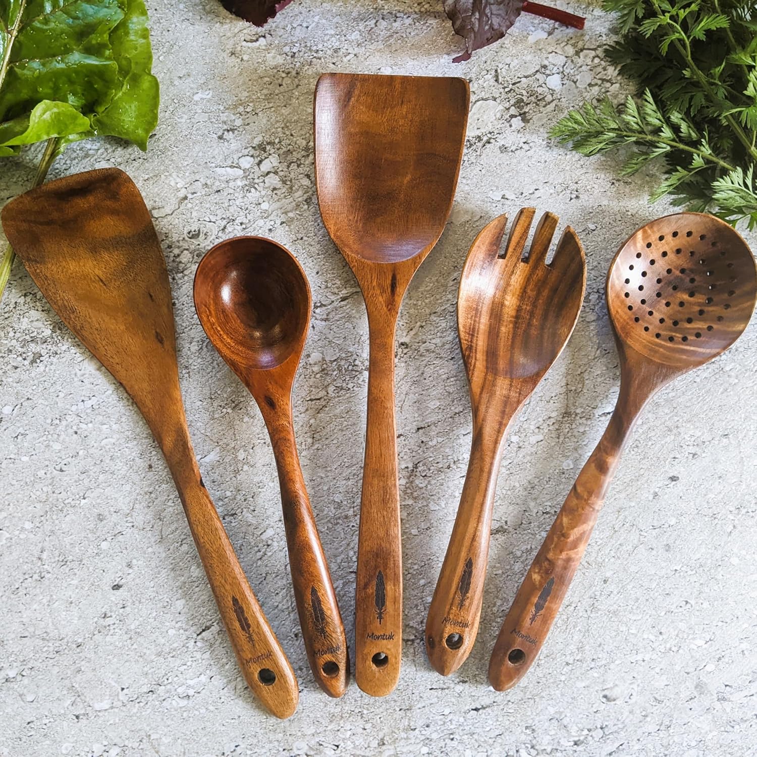 5 Pcs Natural Teak Wood Cooking Utensils Set for Kitchen, Spoon Set.