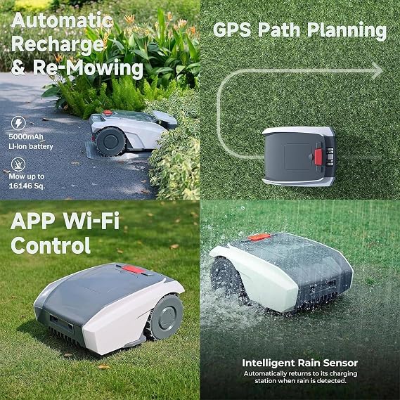 Automatic lawn mower robot with APP control, automatic lawn mower robot, robot lawn mower, automatic obstacle avoidance, low noise, self-charging, accurate navigation